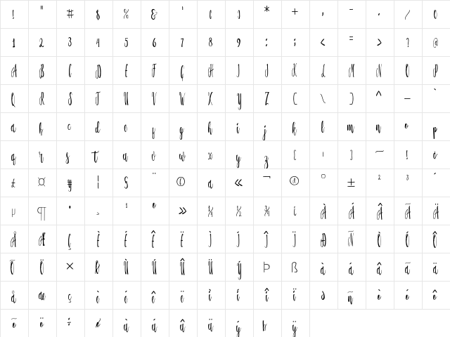 Flalkner Regular  glyph index