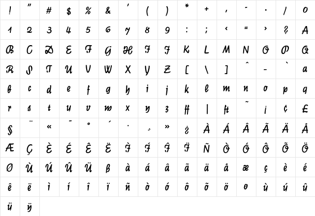 GraphisEF Regular  glyph index