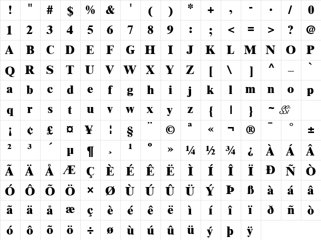 Greco Black SSi Extra Bold  glyph index