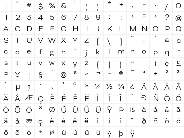 Asket Extended Light  glyph index