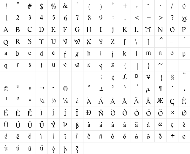 Freedom 9-Condensed Normal  glyph index