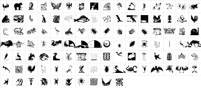 RareAnimals Regular  glyph index