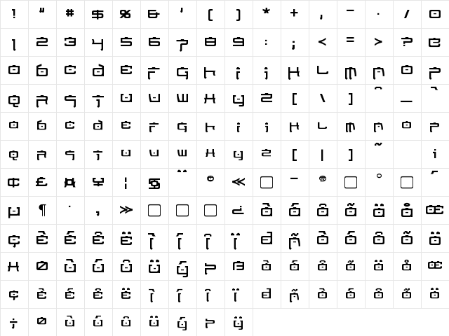 Nippon Tech Regular  glyph index