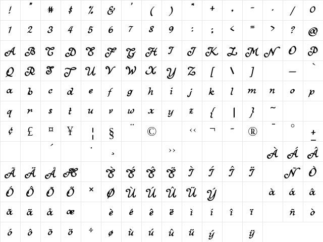 Breakout Regular  glyph index