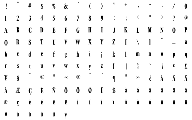 CaslonFB BoldExtraCondensed  glyph index