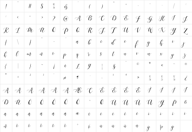 Maheisa Script Regular  glyph index