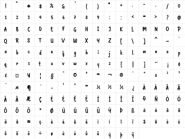 Be Great Fontsa Regular  glyph index