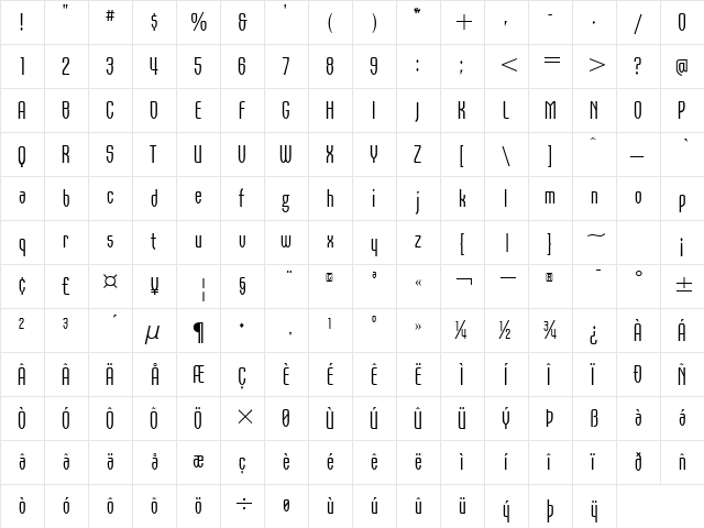 Orbon Regular ITC TT Regular  glyph index