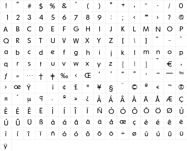 Ornitons-Light Regular  glyph index