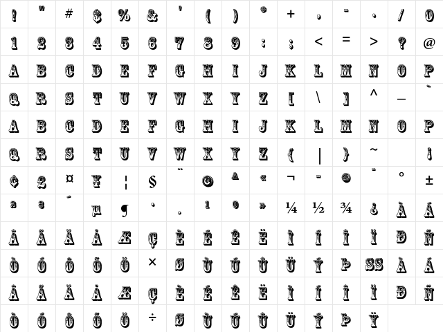 Rosewood Std Regular  glyph index