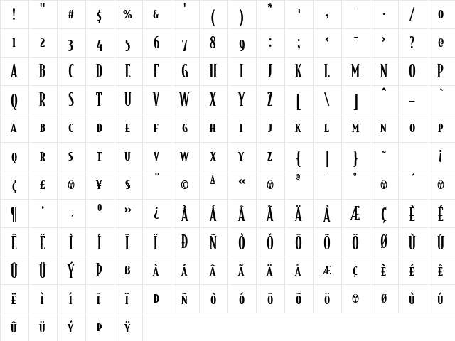 BodegaSerif MediumSmallcaps  glyph index