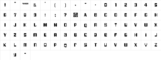 DXS Tuxedo Regular  glyph index