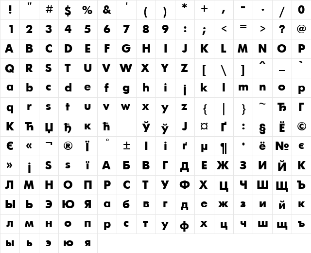 FuturisExtra Cyrillic@  glyph index