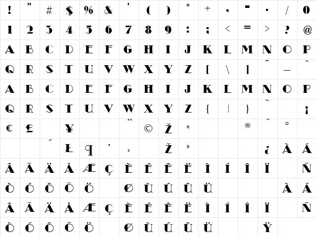 Clyde Regular  glyph index
