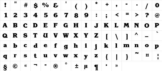 KorinnaBlackC Bold  glyph index
