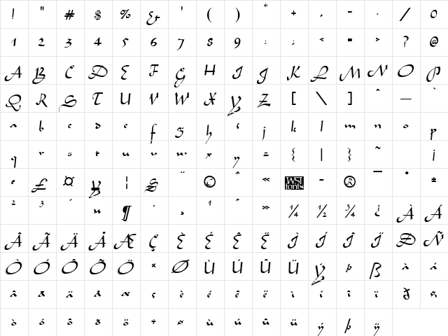Aladdin Regular  glyph index