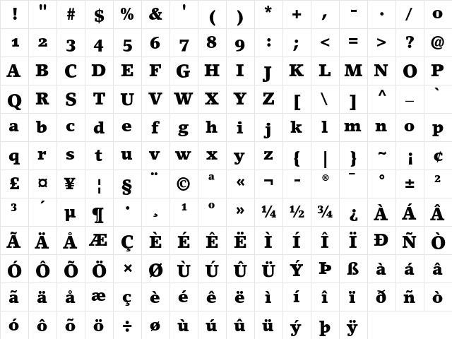 Lino Letter Black OsF  glyph index