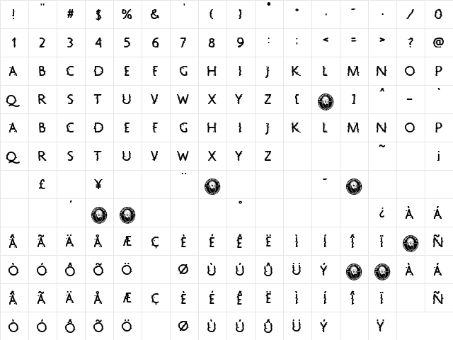 Nuevo Orden Nacional Regular  glyph index