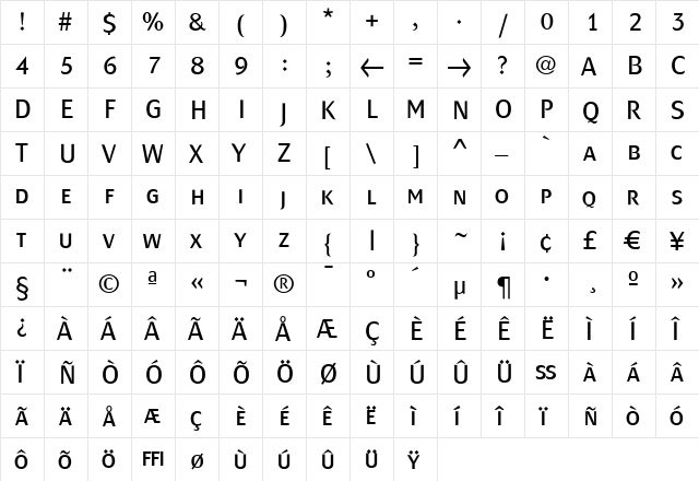MondialPlus Light Caps Regular  glyph index