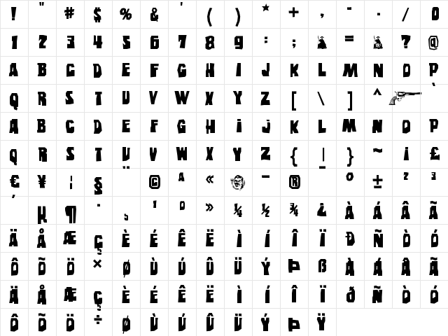 Eastwood Regular  glyph index