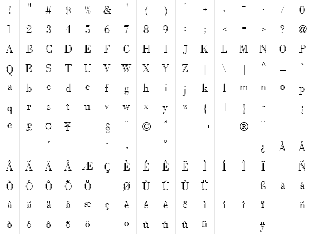 Klassique Regular  glyph index