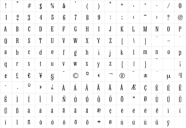 ColonelSerial-Light Regular  glyph index