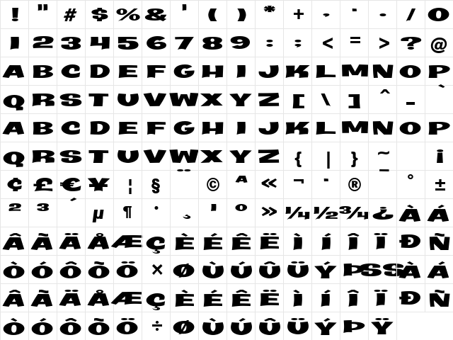 Java Kick BTN Wide Regular  glyph index