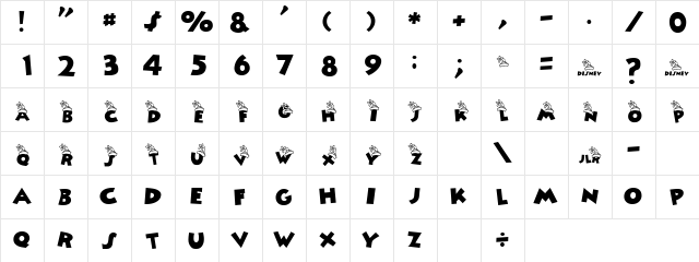 Minnie's Hat Regular  glyph index