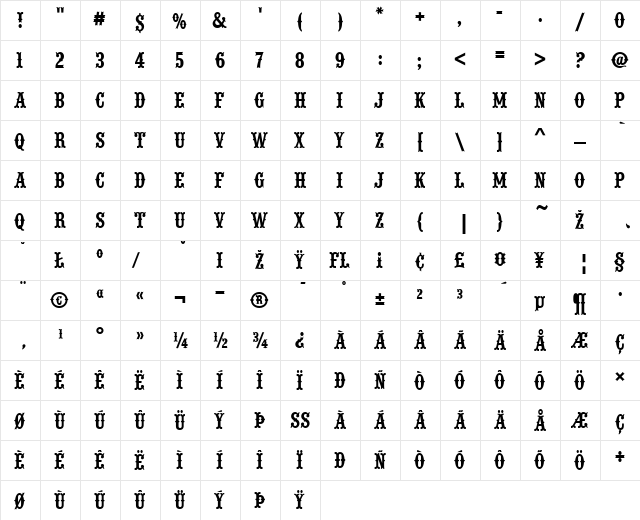 WoodType-Demi Regular  glyph index