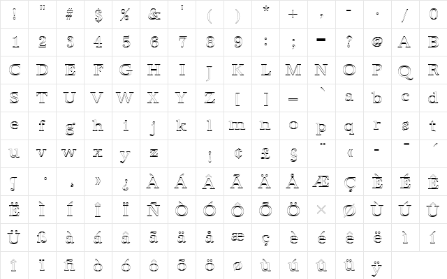 URWAntiquaTRegOu1 Regular  glyph index