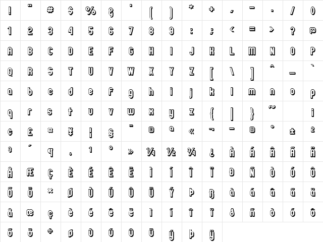 Zillah Modern Offset Outline Regular  glyph index