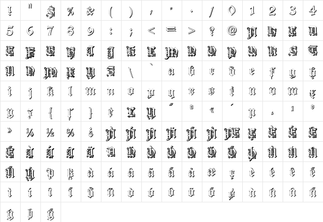 Dearest Outline Regular  glyph index