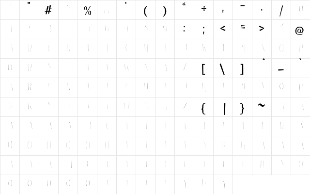 Les Paul Dashed Inline  glyph index