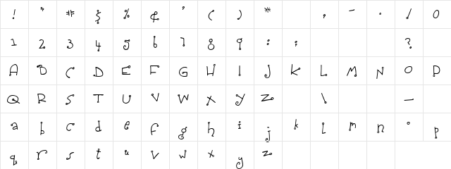 Pendulum Regular  glyph index
