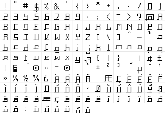 Square Regular  glyph index