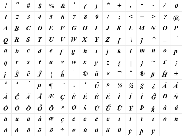 Tempo Esperanto Dika Kursiva  glyph index