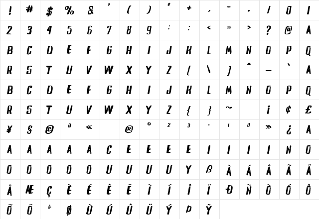 Off Side Regular  glyph index