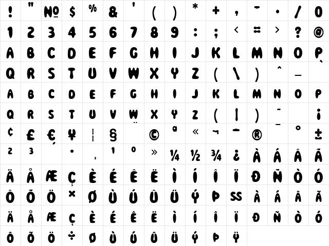 Magical Mystery Tour Regular  glyph index