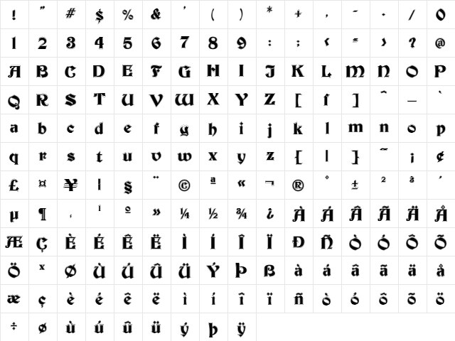 Becker Inline Regular  glyph index