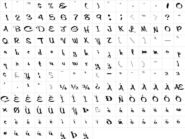 Gentle Regular  glyph index