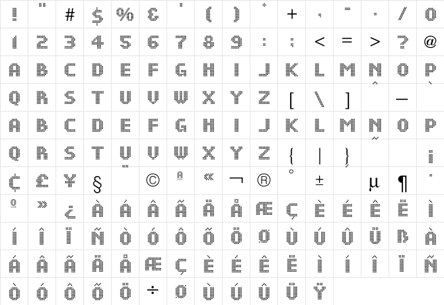 Pointille ICG Regular  glyph index