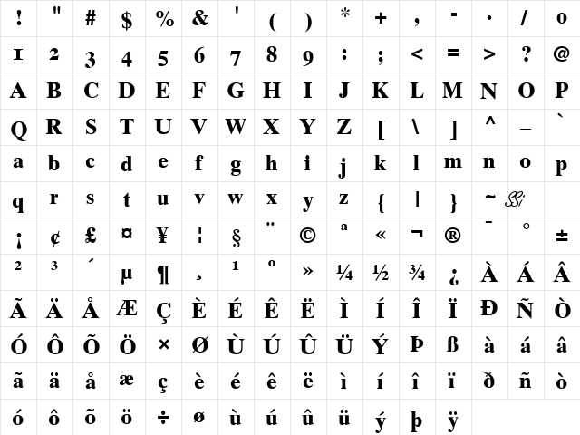 Greco Ten OldStyle SSi Bold Old Style Figures  glyph index
