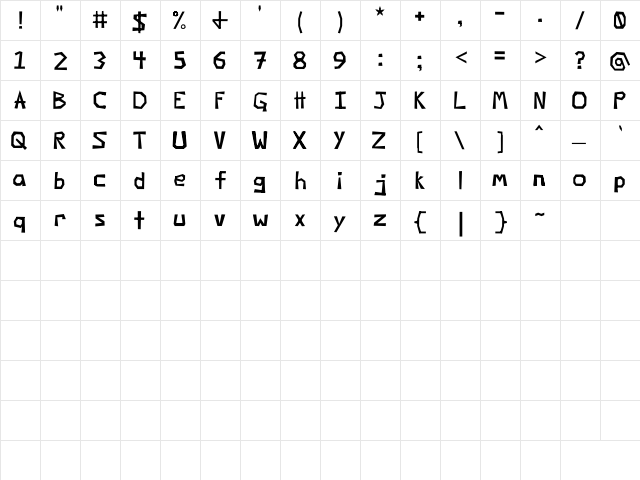 Negatori Regular  glyph index