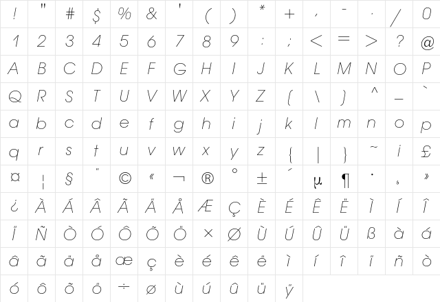 Avant Garde BQ Regular  glyph index