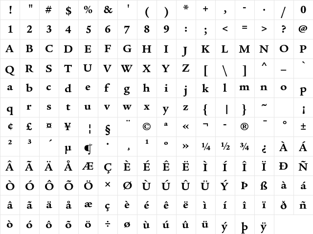 Legacy Serif ITC Std Bold  glyph index