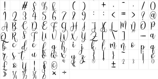 Angelic Regular  glyph index