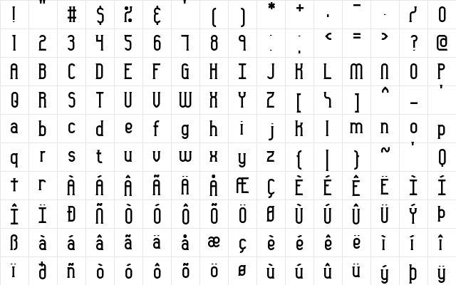 Gyneric BRK Regular  glyph index