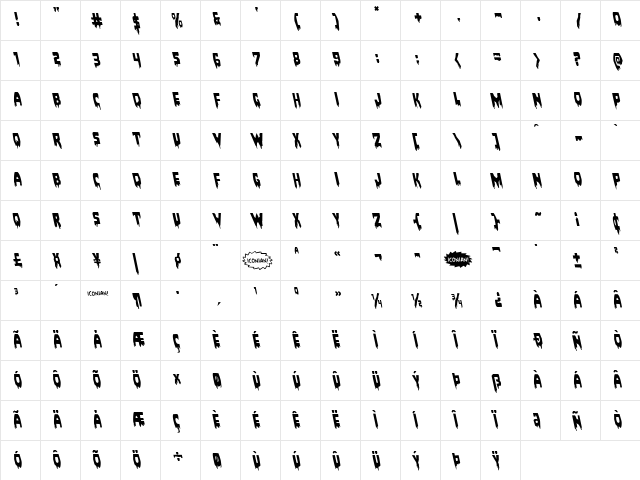 Bloodlust Leftalic Italic  glyph index