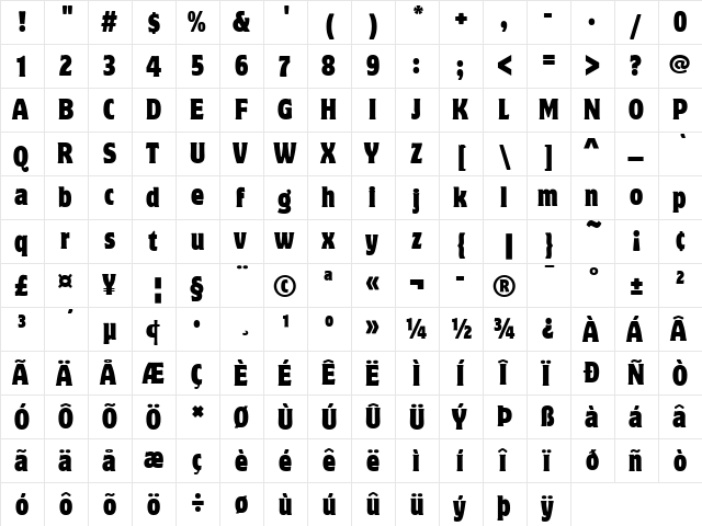 Motter Corpus ITC Condensed  glyph index