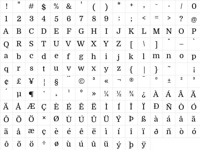 Domine Regular  glyph index